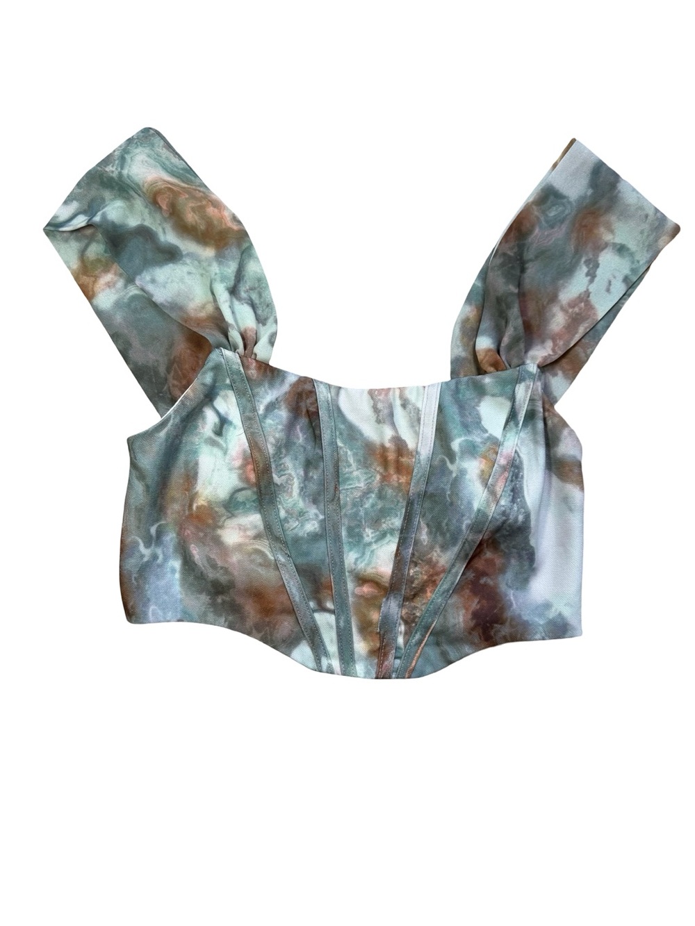 Sculpted Tie-Dye Bustier Crop Top - Green/Blue/Brown